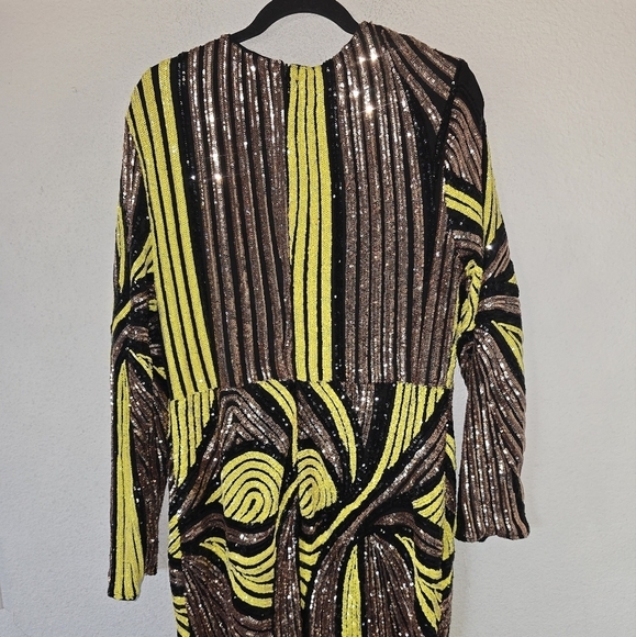 Women Colorblock Sequin Elegant Maxi Dress 3XL Plunge Side Slit Statement Piece - Picture 10 of 13